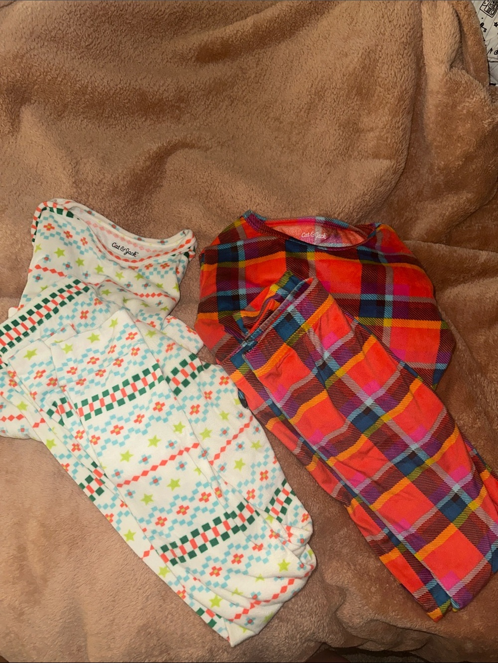Cat & Jack Kids' Red Plaid and White Patterned Pajama Set